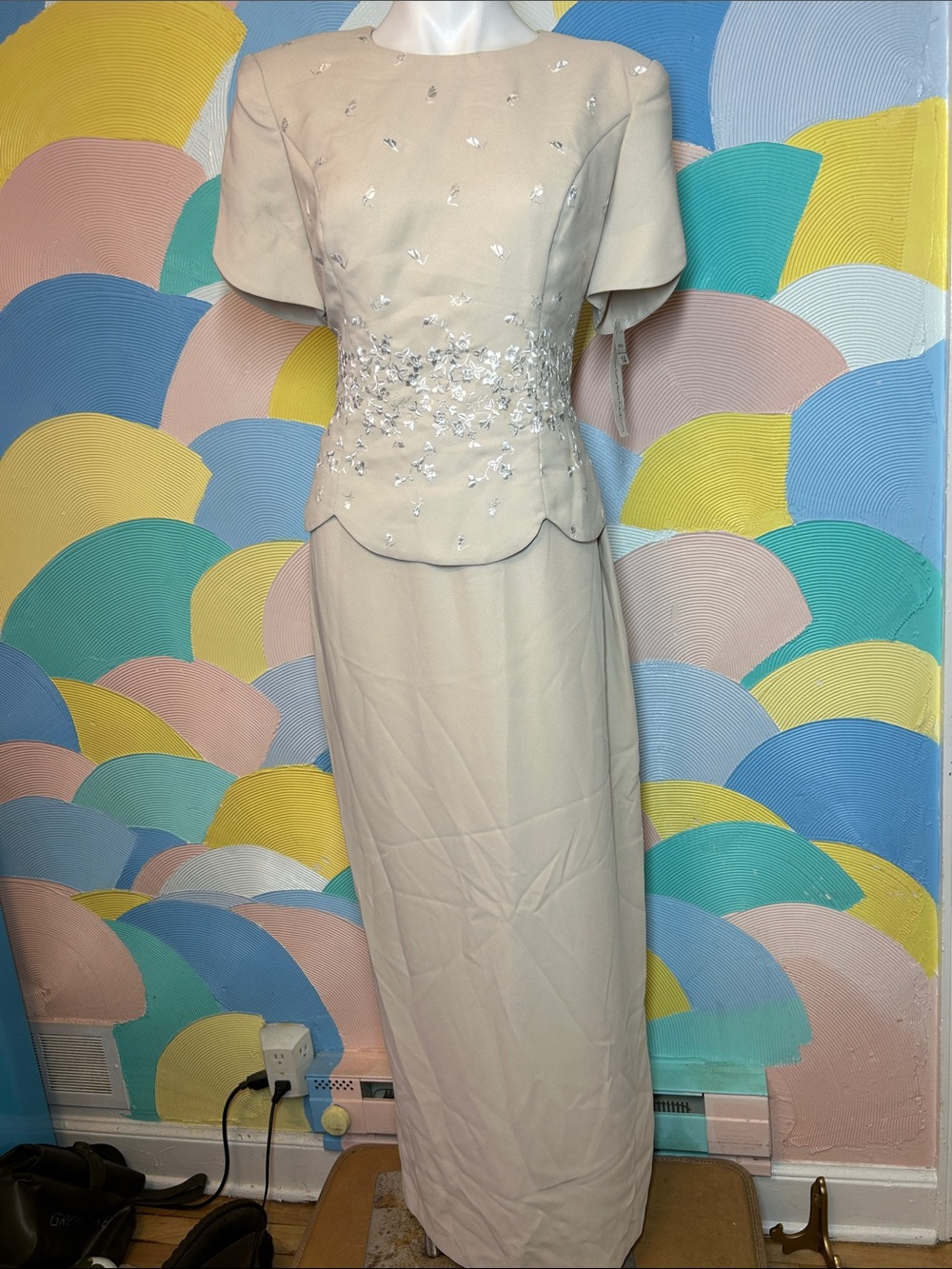 Vintage Nah Nah Collection Elegant Cream Embellished Women’s Dress sz 14